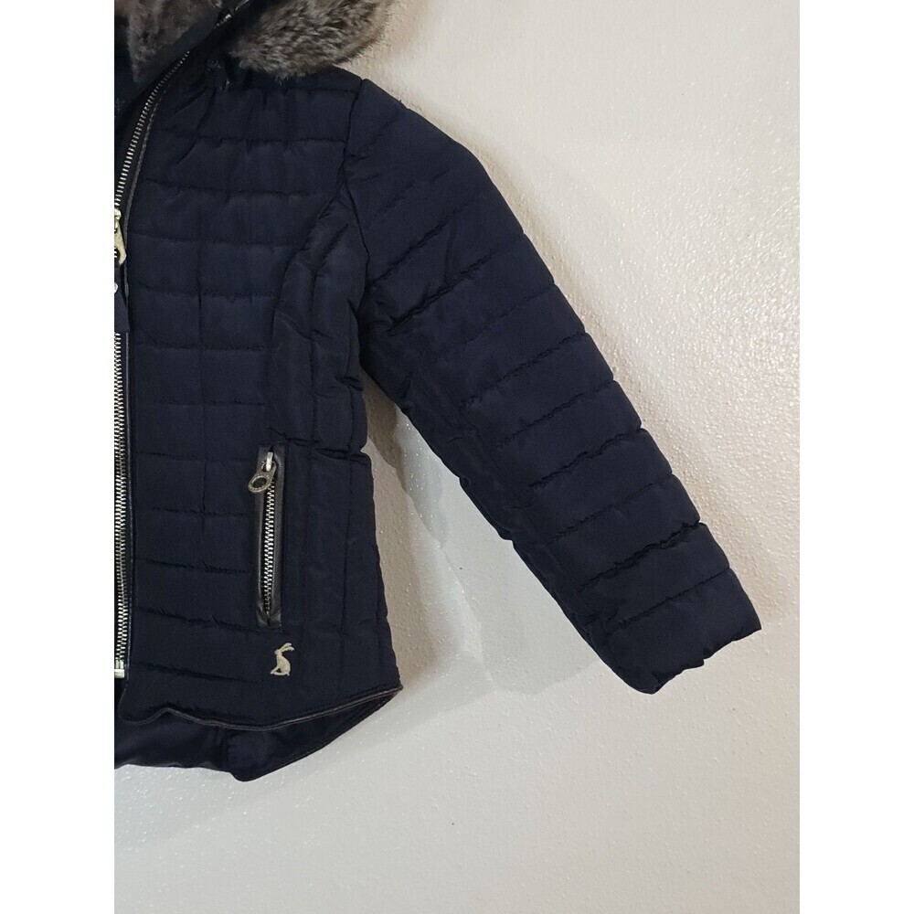 Joules Kids Navy Quilted Puffer Jacket Faux Fur Hood Size 4 Years - Picture 4 of 14